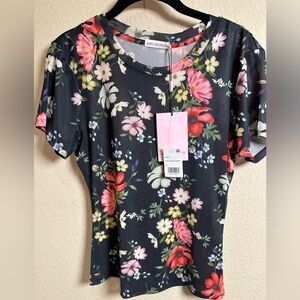Avec Les Filles Floral Women's Top - Black NWT